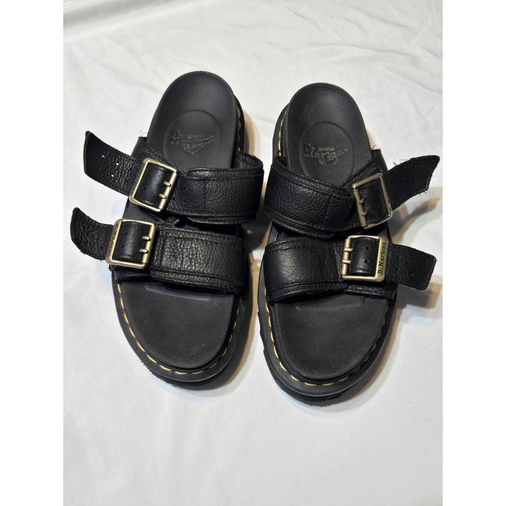 Dr. Martens Myles II Black Leather Buckle Strap Slide Sandals Mens 7/Wmns 8 Doc